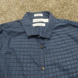 Mens Calvin Klein Blue Checkered Button-Up Shirt Size Small Extreme Slim Fit